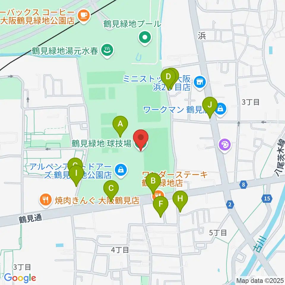 鶴見緑地球技場周辺の駐車場・コインパーキング一覧地図