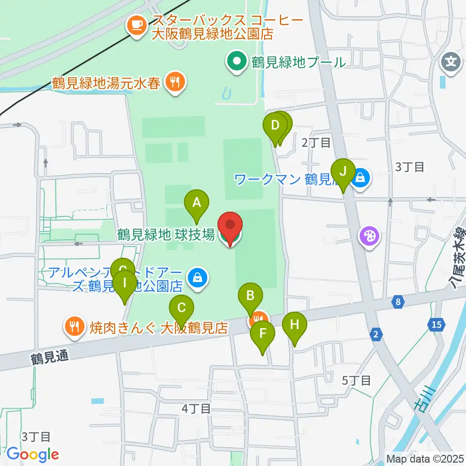 鶴見緑地球技場周辺の駐車場・コインパーキング一覧地図