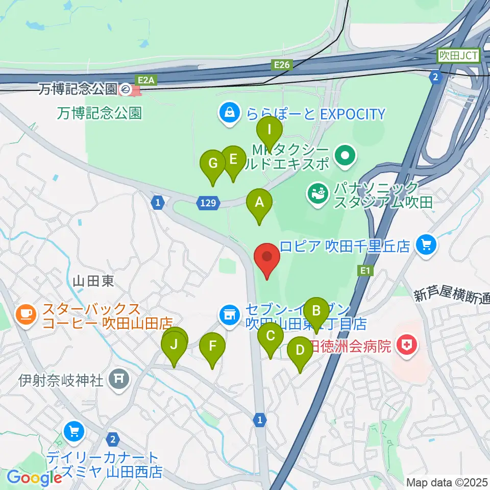 OFA万博フットボールセンター周辺の駐車場・コインパーキング一覧地図