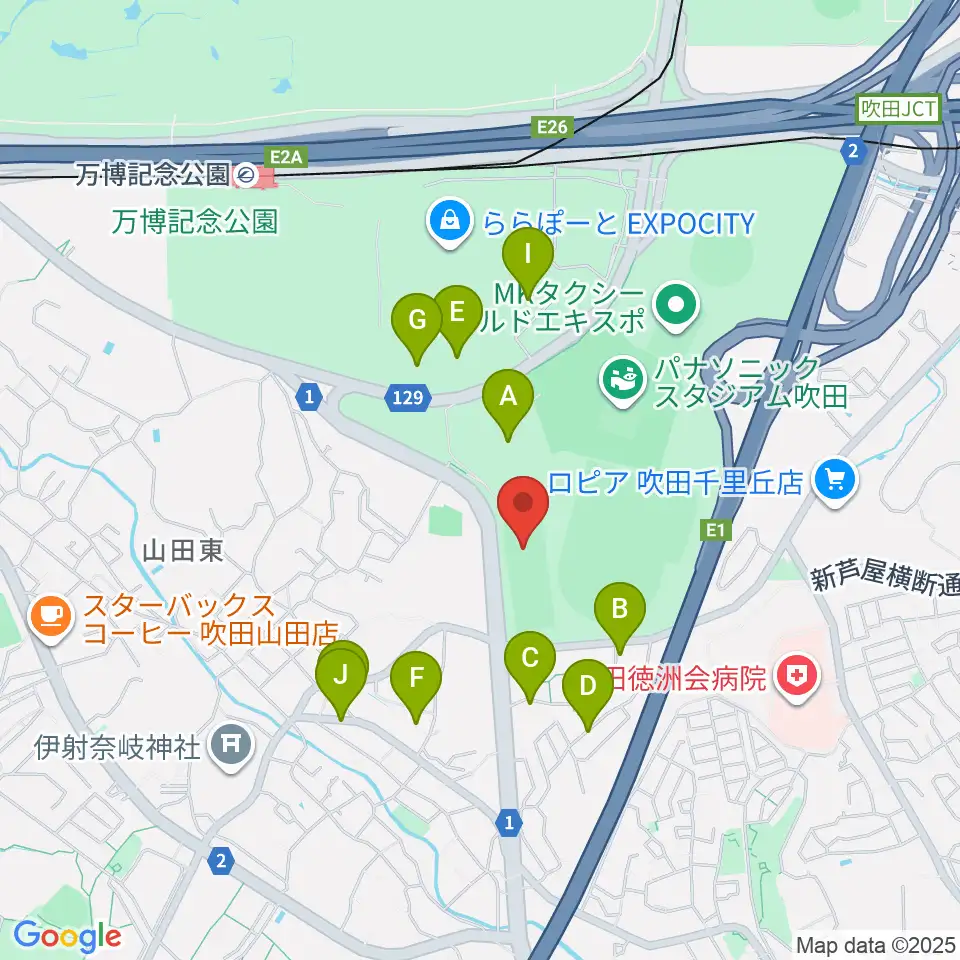OFA万博フットボールセンター周辺の駐車場・コインパーキング一覧地図