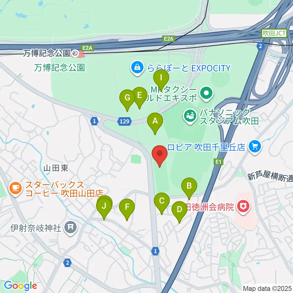 OFA万博フットボールセンター周辺の駐車場・コインパーキング一覧地図