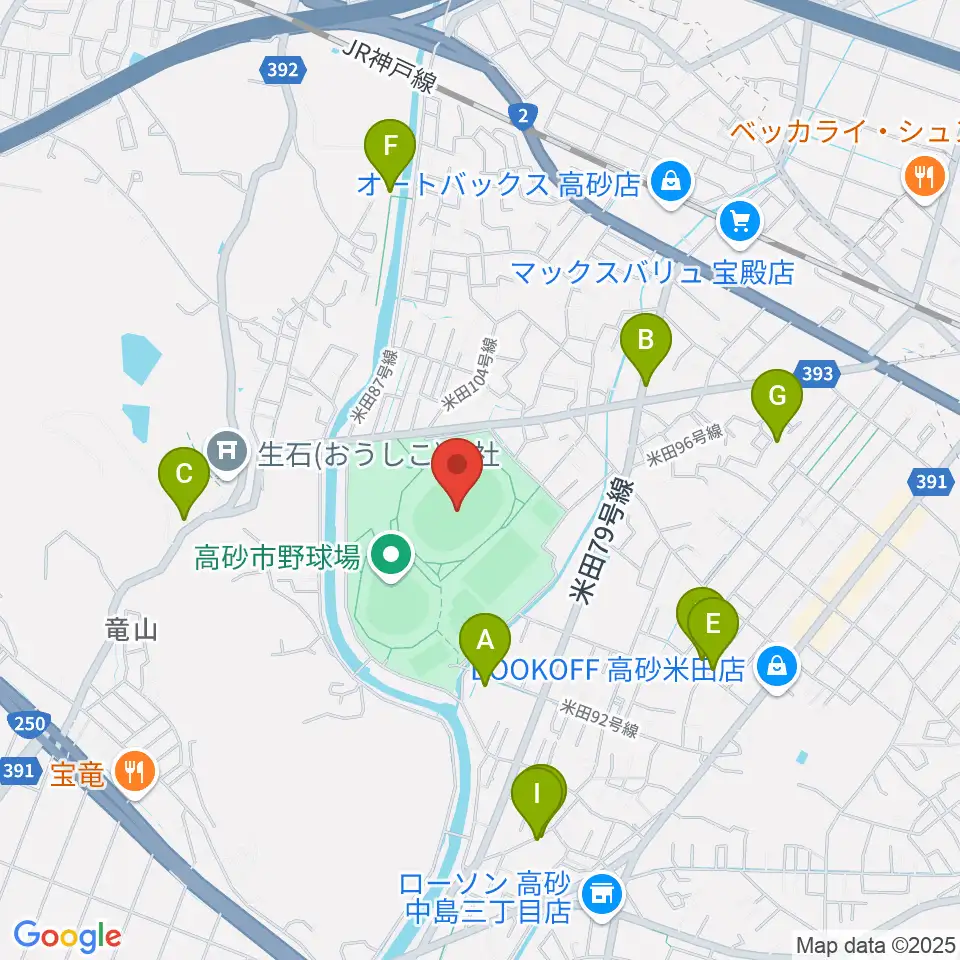 高砂市陸上競技場周辺の駐車場・コインパーキング一覧地図