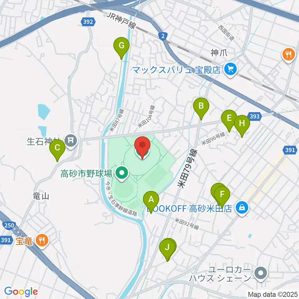 高砂市陸上競技場周辺の駐車場・コインパーキング一覧地図