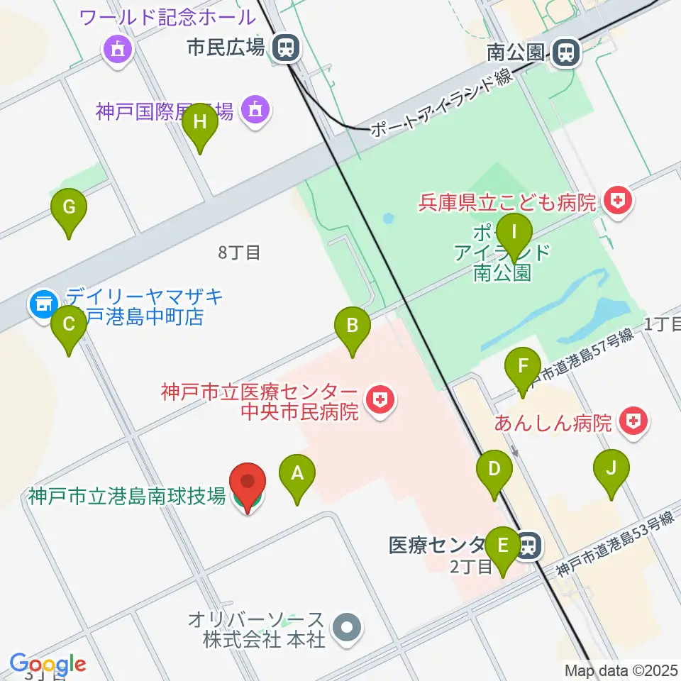 神戸市立港島南球技場周辺の駐車場・コインパーキング一覧地図