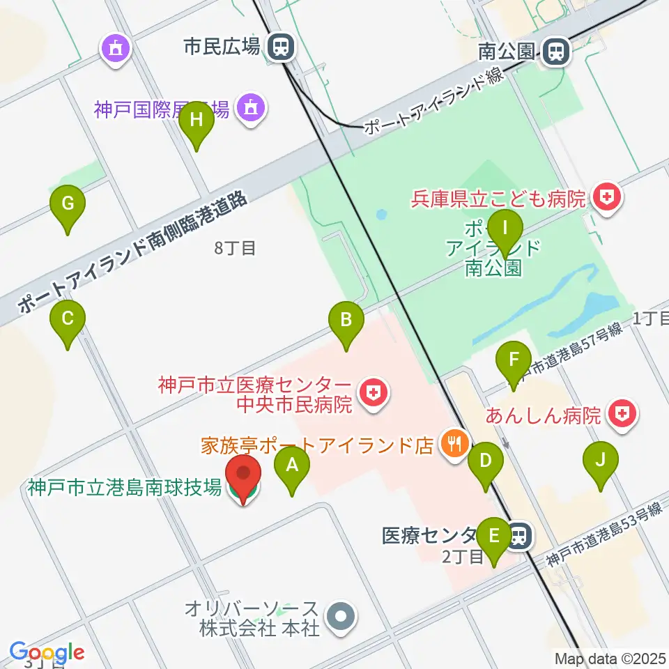 神戸市立港島南球技場周辺の駐車場・コインパーキング一覧地図