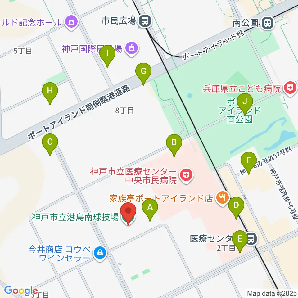 神戸市立港島南球技場周辺の駐車場・コインパーキング一覧地図