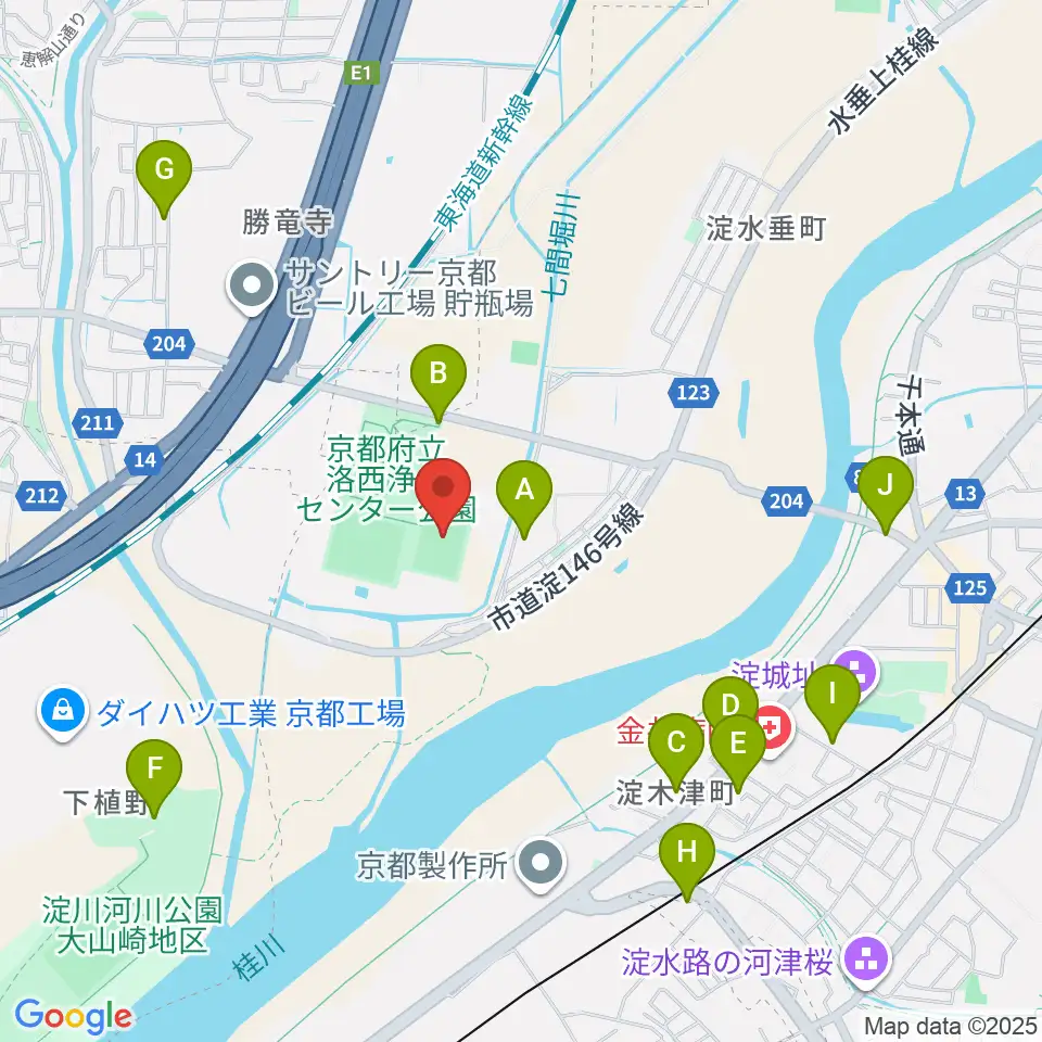 アクアパルコ洛西球技場周辺の駐車場・コインパーキング一覧地図