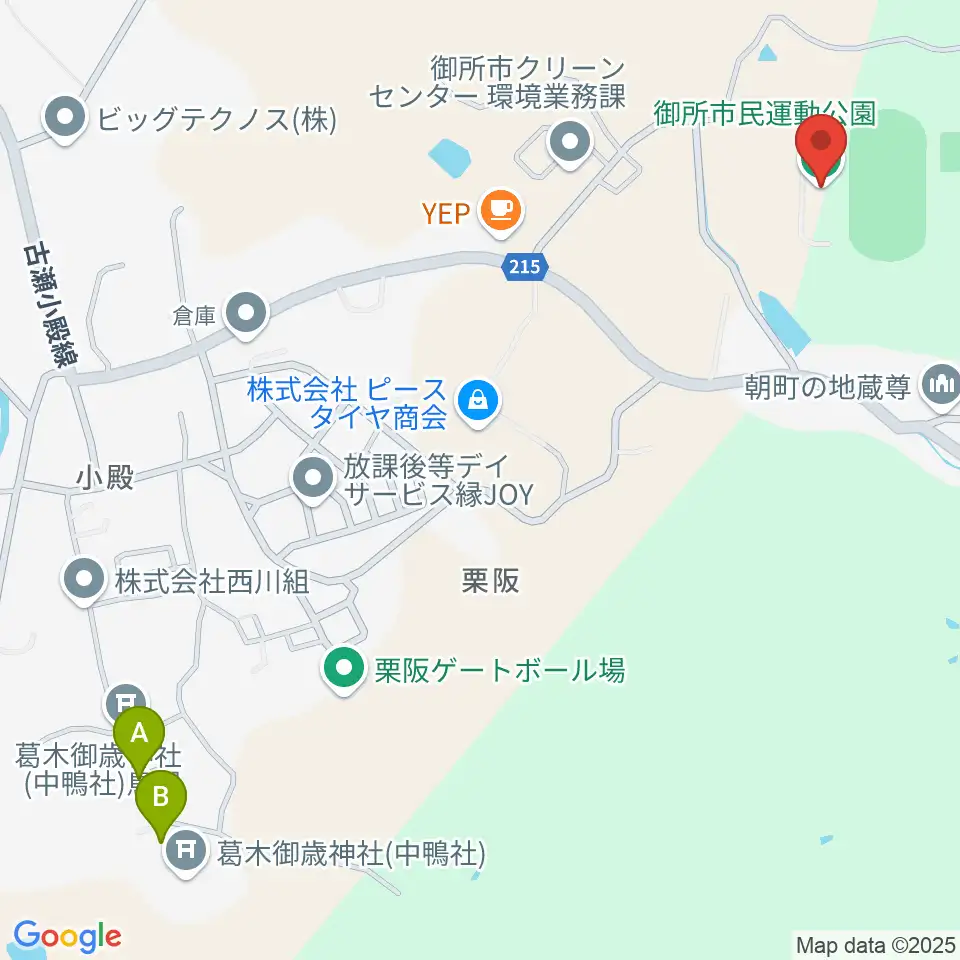 御所市民運動公園グラウンド周辺の駐車場・コインパーキング一覧地図