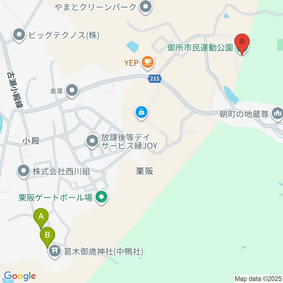 御所市民運動公園グラウンド周辺の駐車場・コインパーキング一覧地図