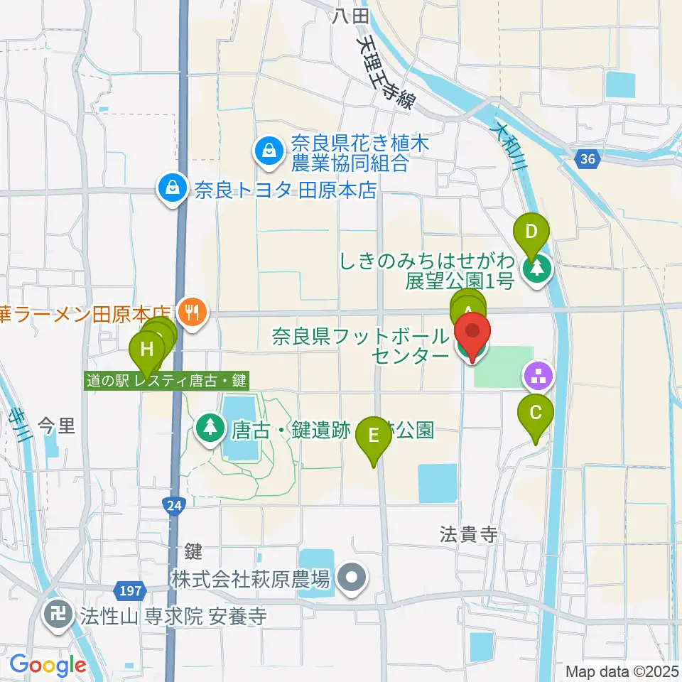 奈良県フットボールセンター周辺の駐車場・コインパーキング一覧地図