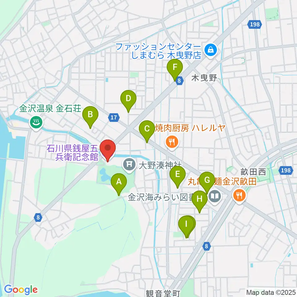 石川県銭屋五兵衛記念館周辺の駐車場・コインパーキング一覧地図