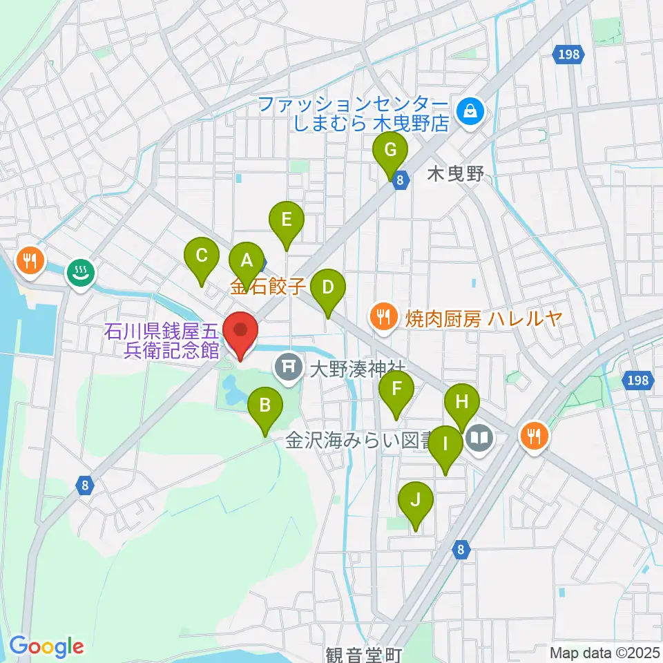 石川県銭屋五兵衛記念館周辺の駐車場・コインパーキング一覧地図