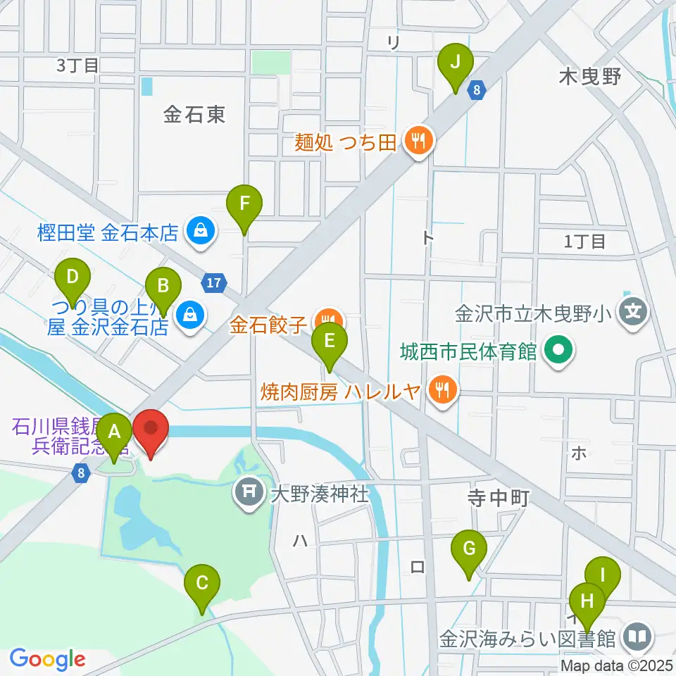 石川県銭屋五兵衛記念館周辺の駐車場・コインパーキング一覧地図
