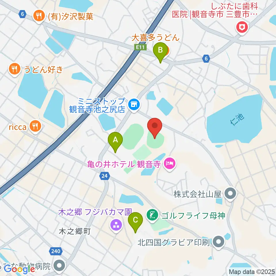 観音寺市総合運動公園野球場周辺の駐車場・コインパーキング一覧地図