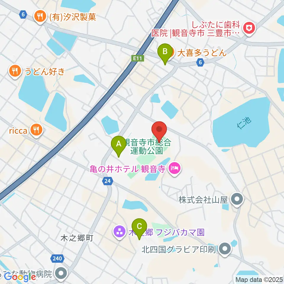 観音寺市総合運動公園野球場周辺の駐車場・コインパーキング一覧地図