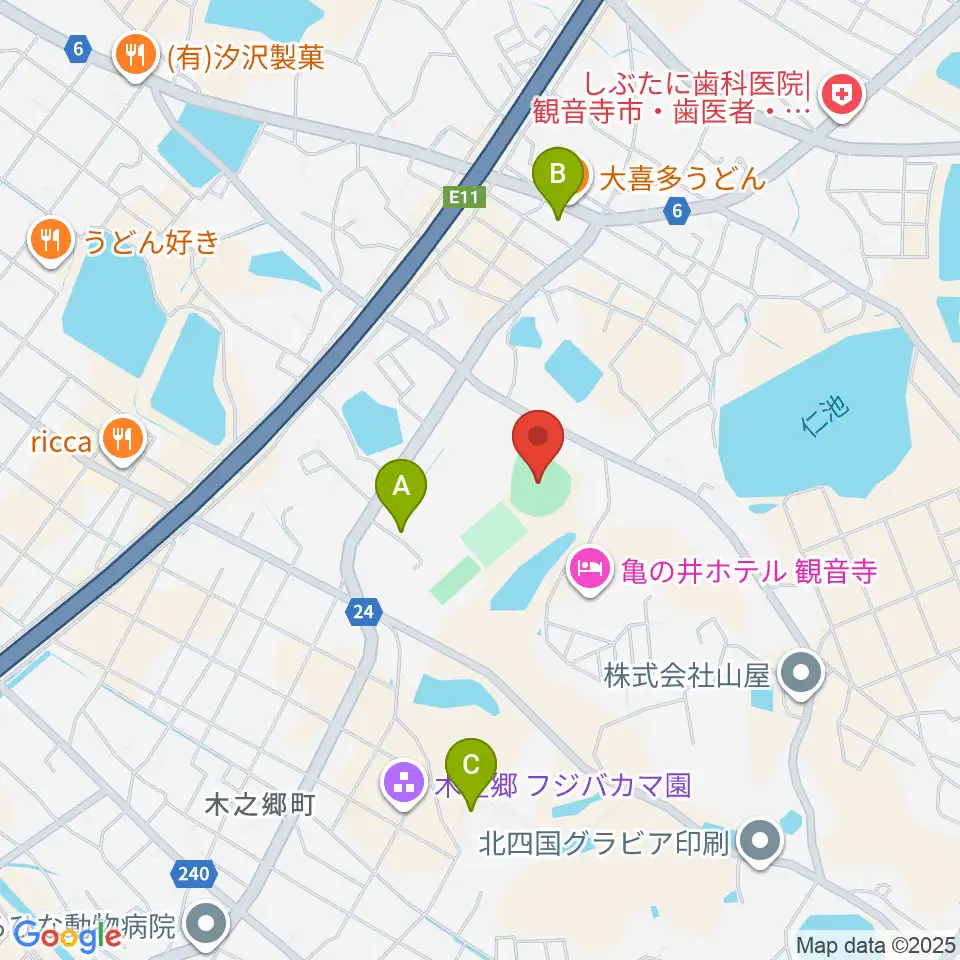 観音寺市総合運動公園野球場周辺の駐車場・コインパーキング一覧地図