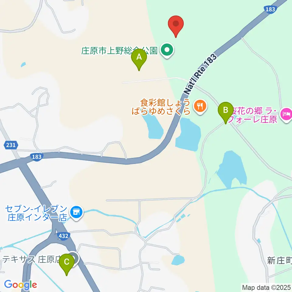 庄原市上野総合公園陸上競技場周辺の駐車場・コインパーキング一覧地図