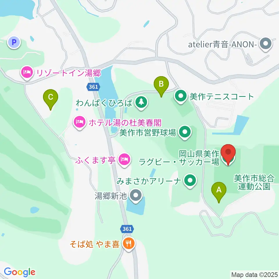 岡山県美作ラグビー・サッカー場周辺の駐車場・コインパーキング一覧地図