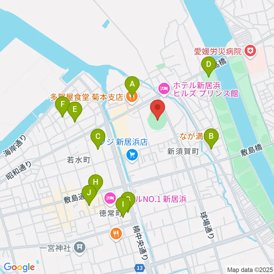 新居浜市営野球場周辺の駐車場・コインパーキング一覧地図