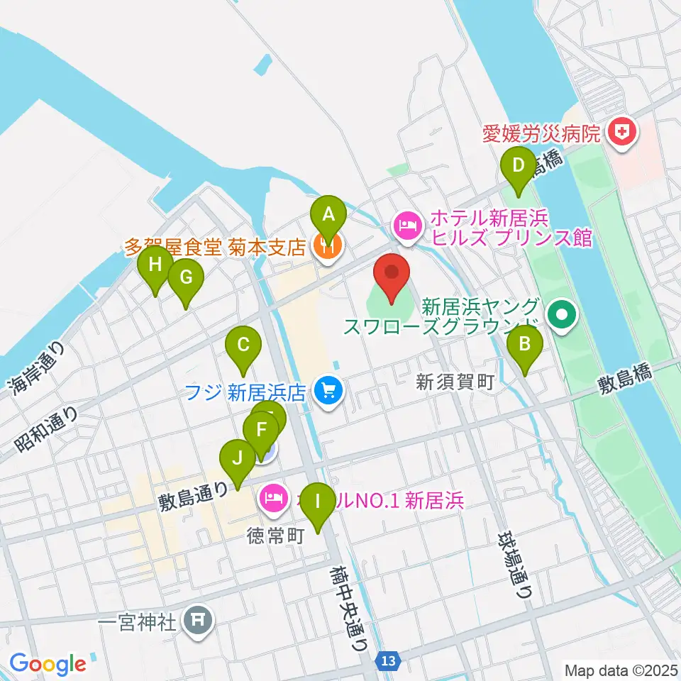 新居浜市営野球場周辺の駐車場・コインパーキング一覧地図