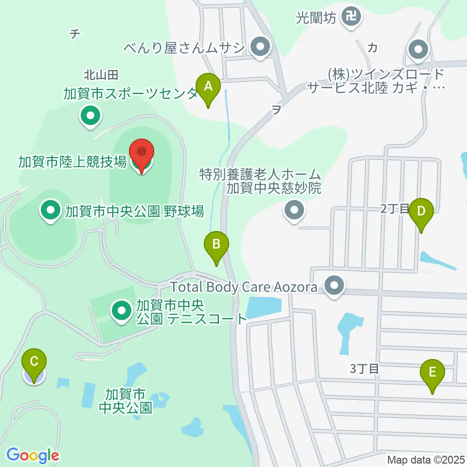 加賀市陸上競技場周辺の駐車場・コインパーキング一覧地図