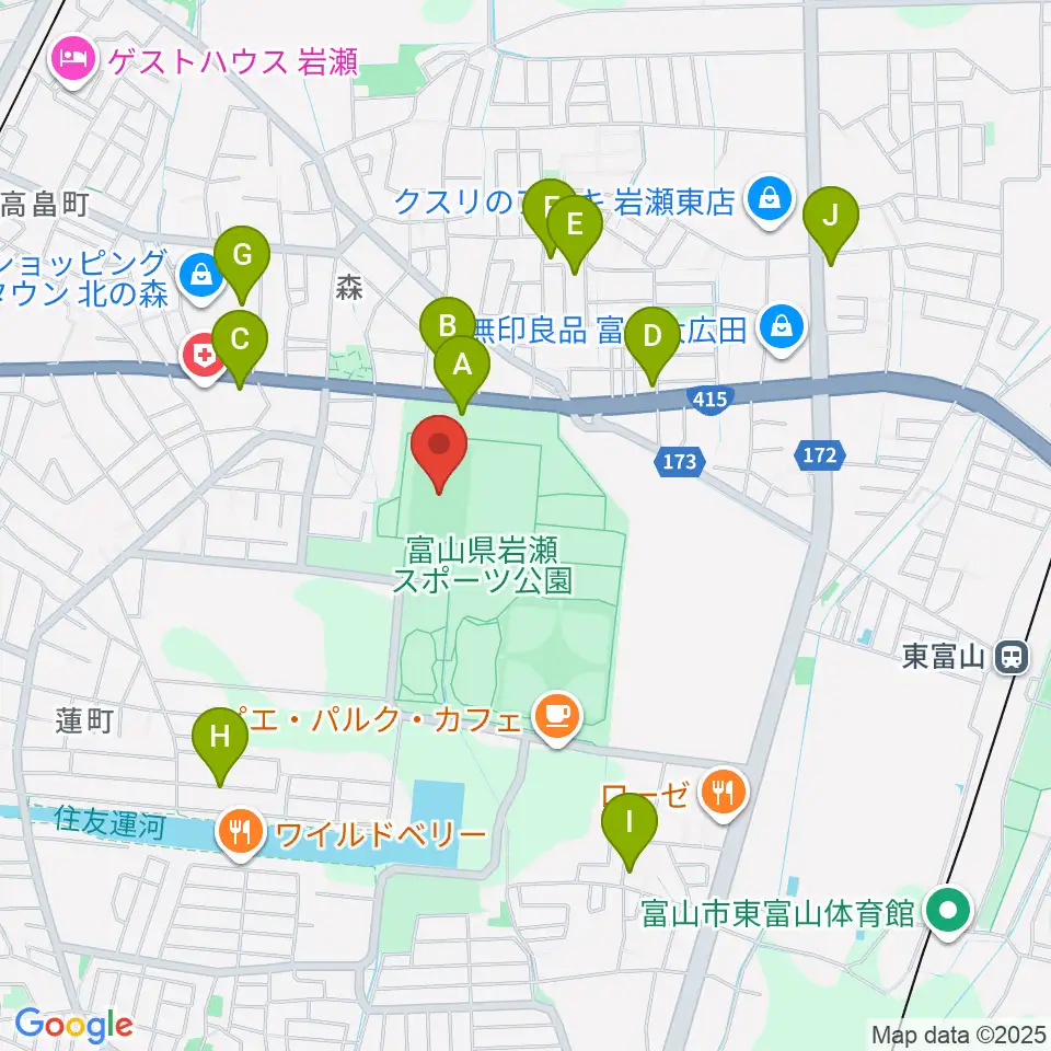 富山県岩瀬スポーツ公園サッカー・ラグビー場周辺の駐車場・コインパーキング一覧地図