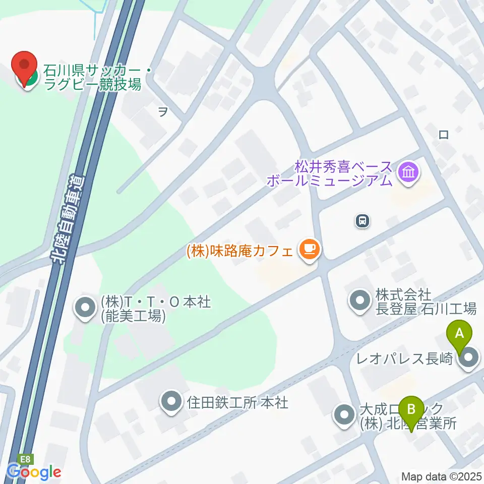 石川県サッカー・ラグビー競技場周辺の駐車場・コインパーキング一覧地図