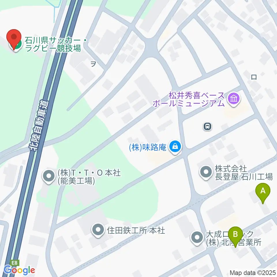 石川県サッカー・ラグビー競技場周辺の駐車場・コインパーキング一覧地図