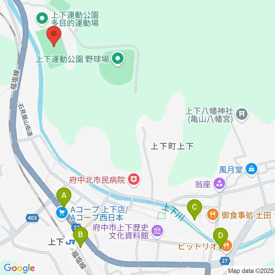 TTCスポーツパーク上下人工芝グラウンド周辺の駐車場・コインパーキング一覧地図