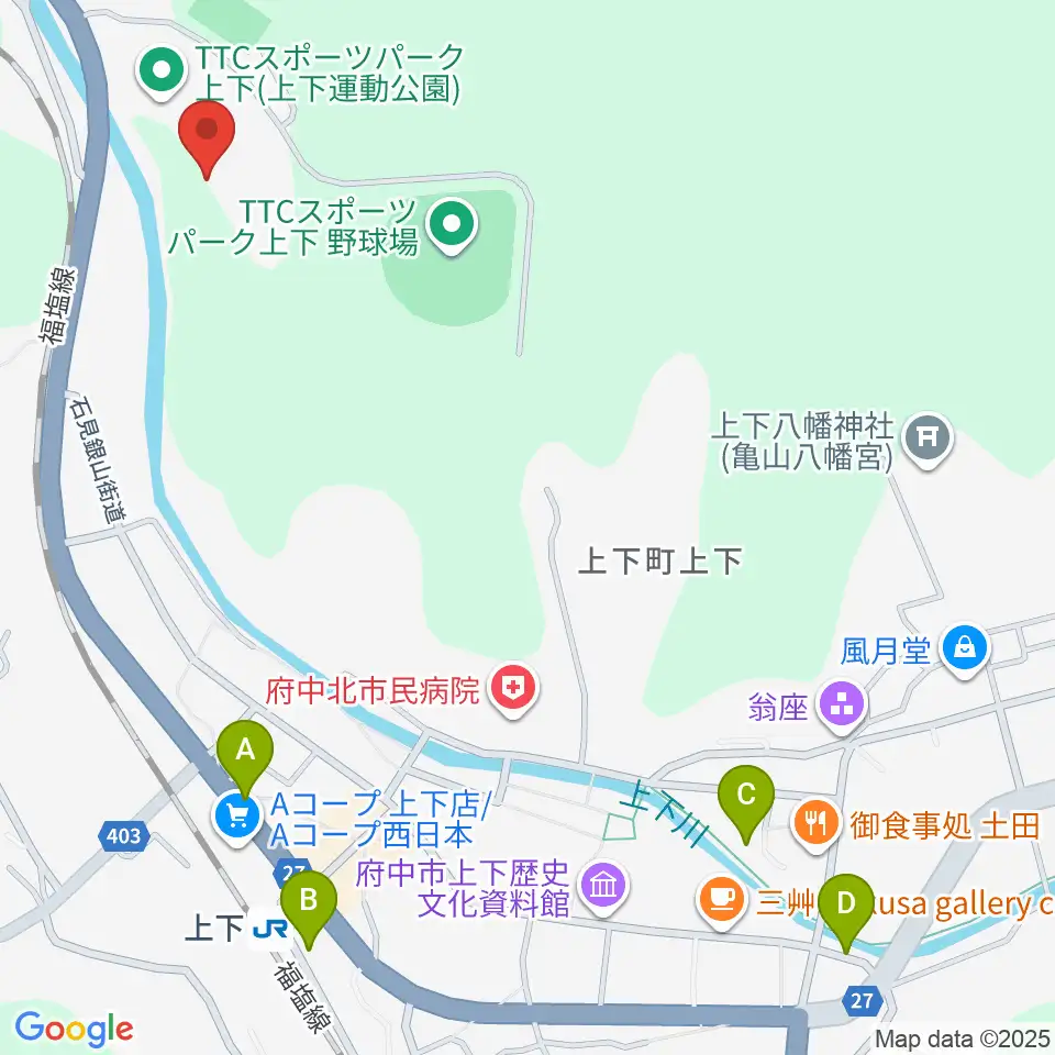 TTCスポーツパーク上下人工芝グラウンド周辺の駐車場・コインパーキング一覧地図