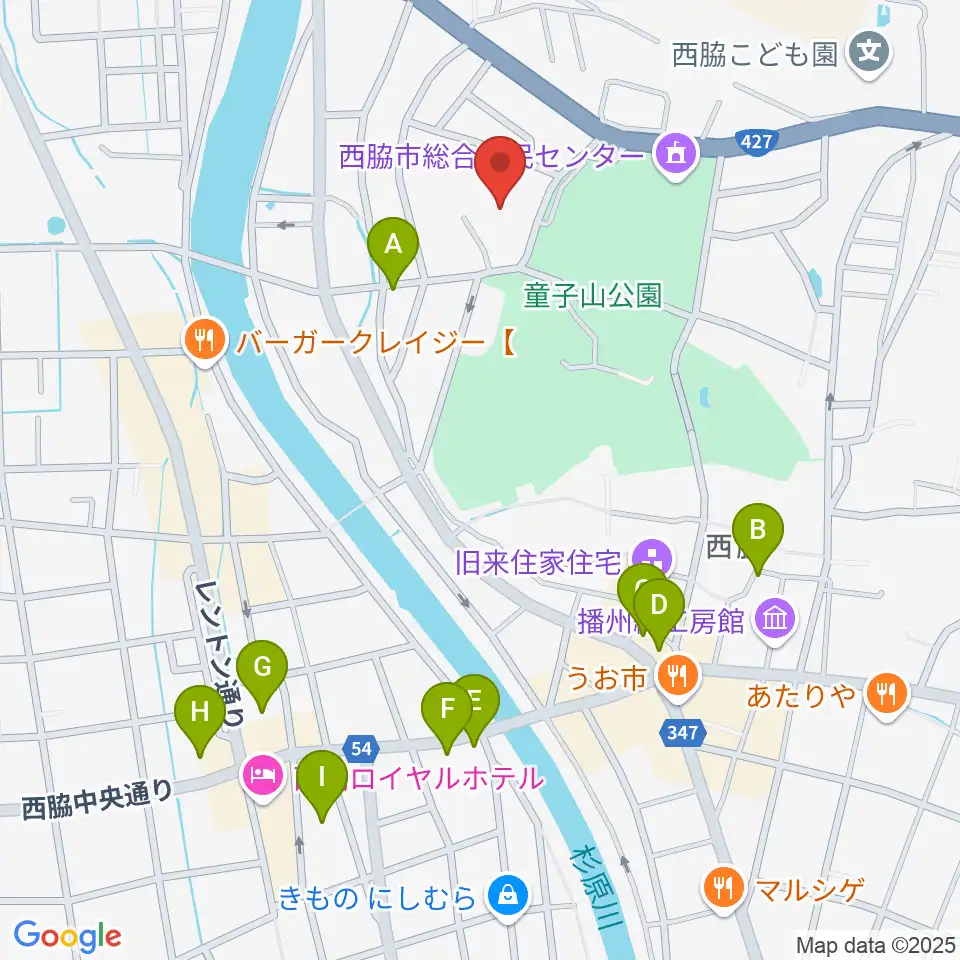 西脇市郷土資料館周辺の駐車場・コインパーキング一覧地図