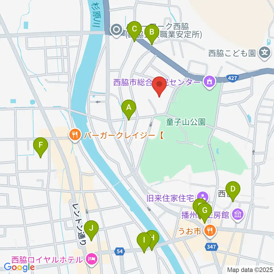 西脇市郷土資料館周辺の駐車場・コインパーキング一覧地図
