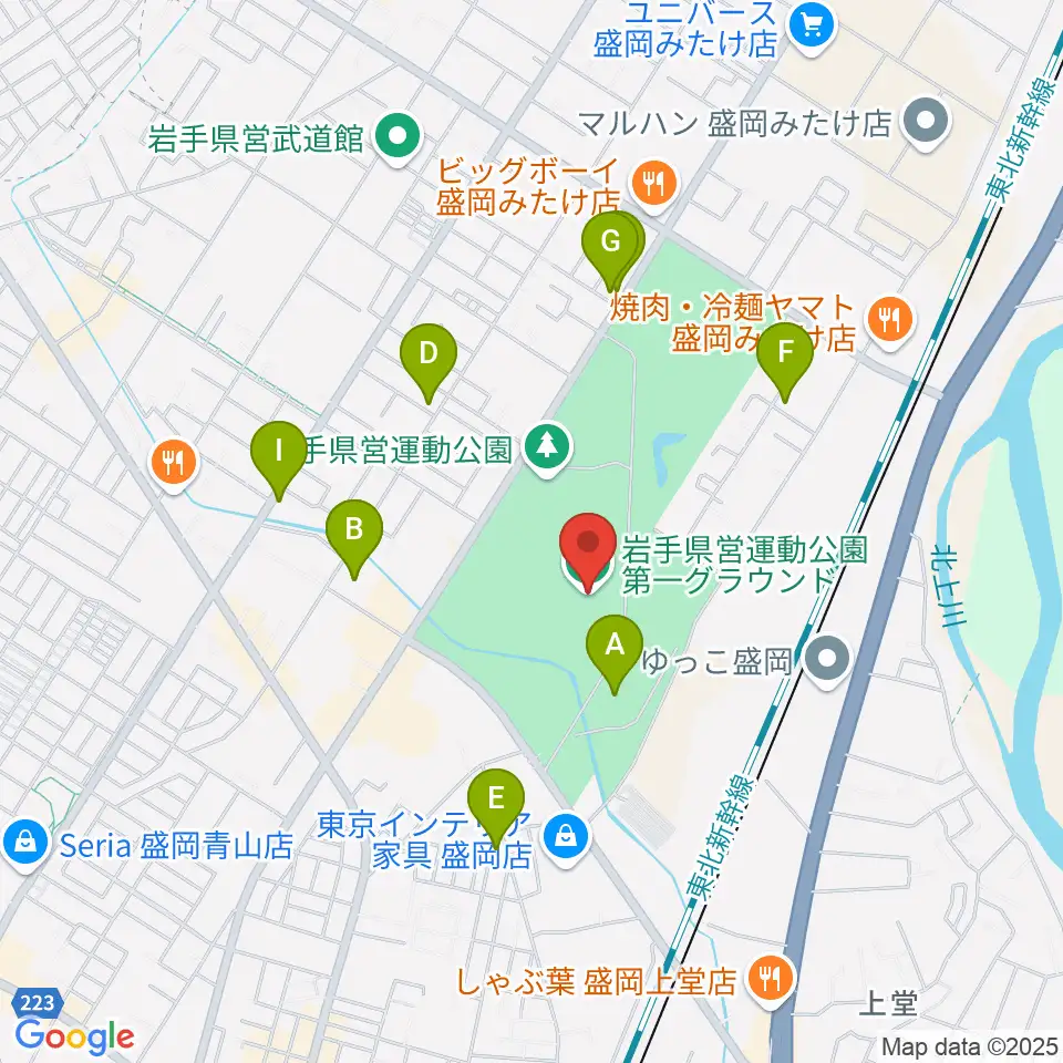 岩手県営運動公園グラウンド周辺の駐車場・コインパーキング一覧地図