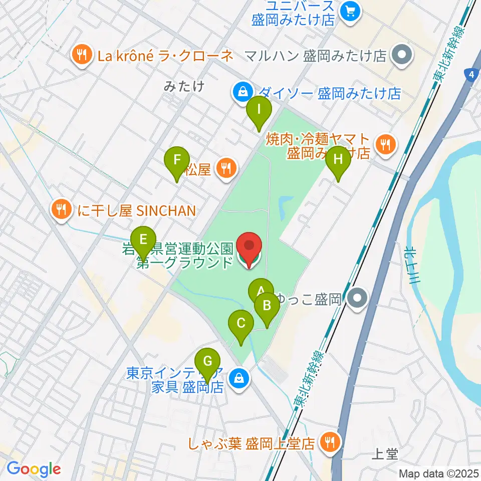 岩手県営運動公園グラウンド周辺の駐車場・コインパーキング一覧地図