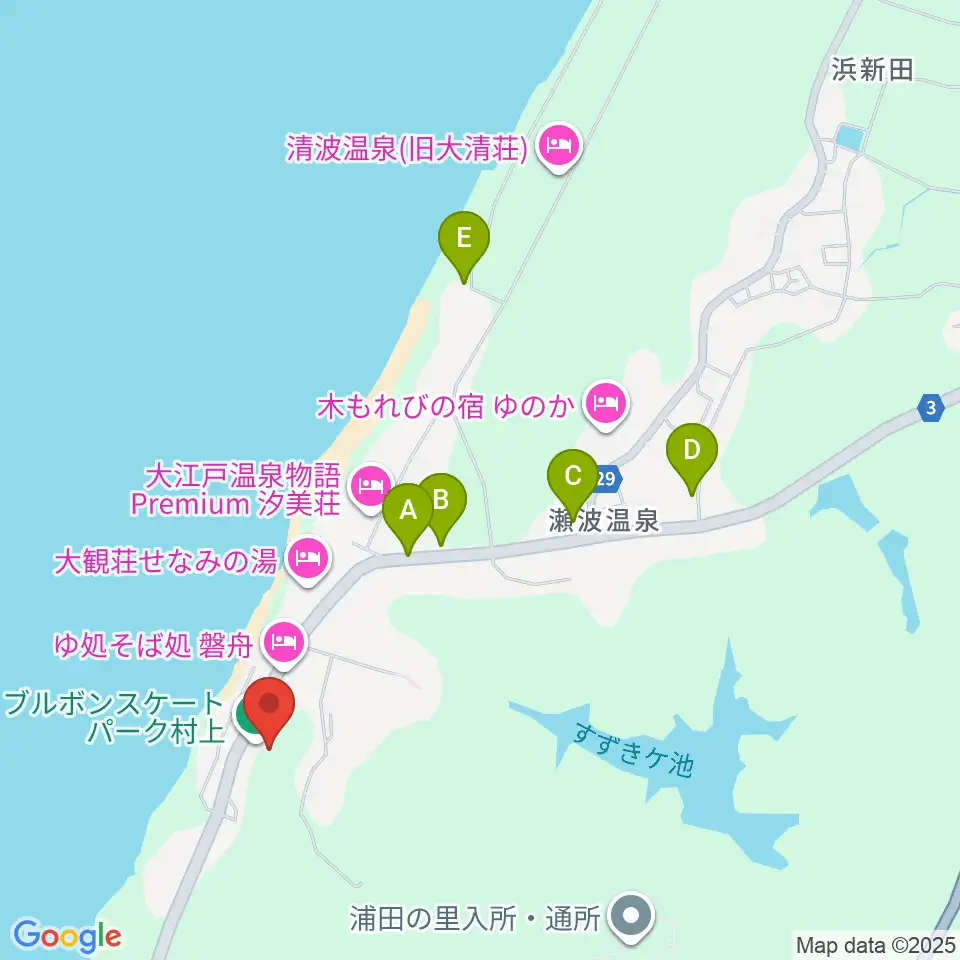 ブルボンスケートパーク村上周辺の駐車場・コインパーキング一覧地図