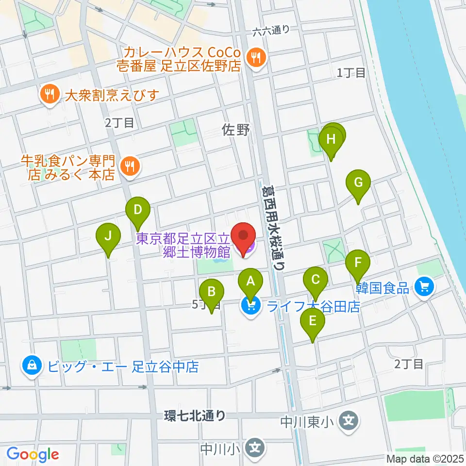 足立区立郷土博物館周辺の駐車場・コインパーキング一覧地図