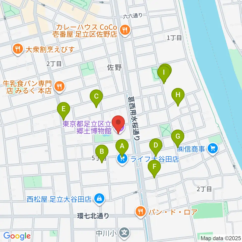足立区立郷土博物館周辺の駐車場・コインパーキング一覧地図