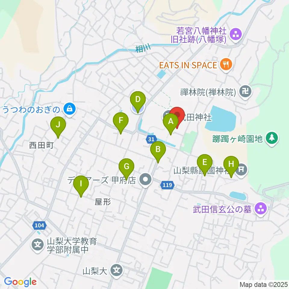 武田神社宝物殿周辺の駐車場・コインパーキング一覧地図