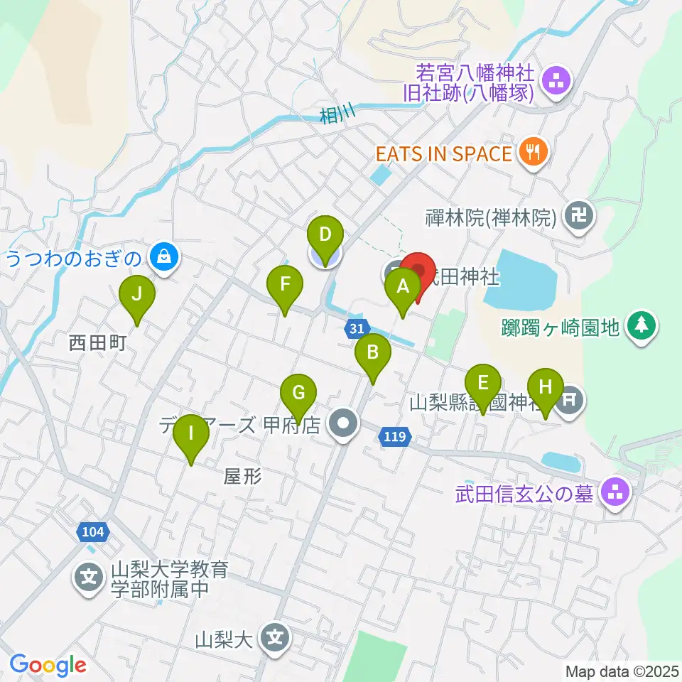 武田神社宝物殿周辺の駐車場・コインパーキング一覧地図