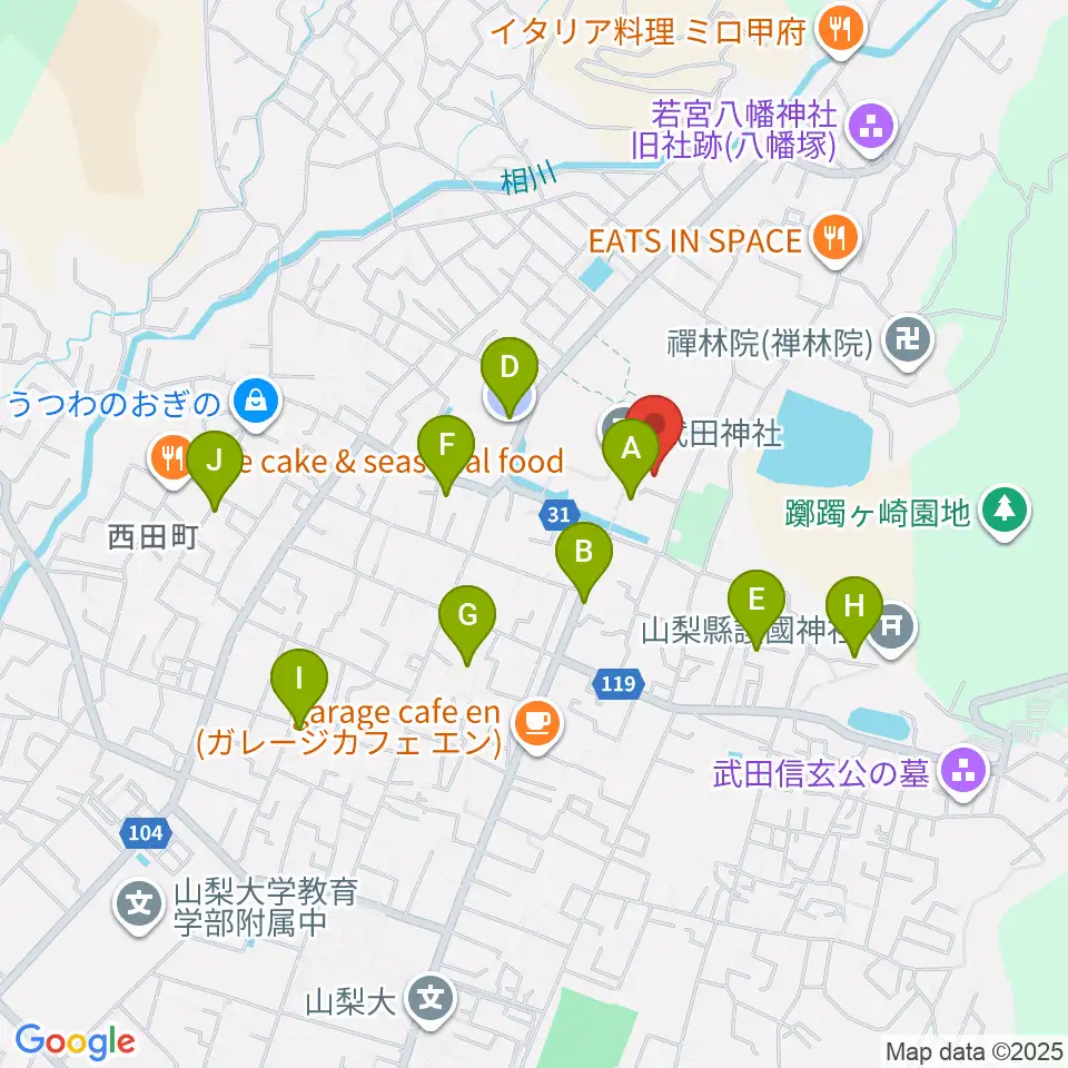 武田神社宝物殿周辺の駐車場・コインパーキング一覧地図