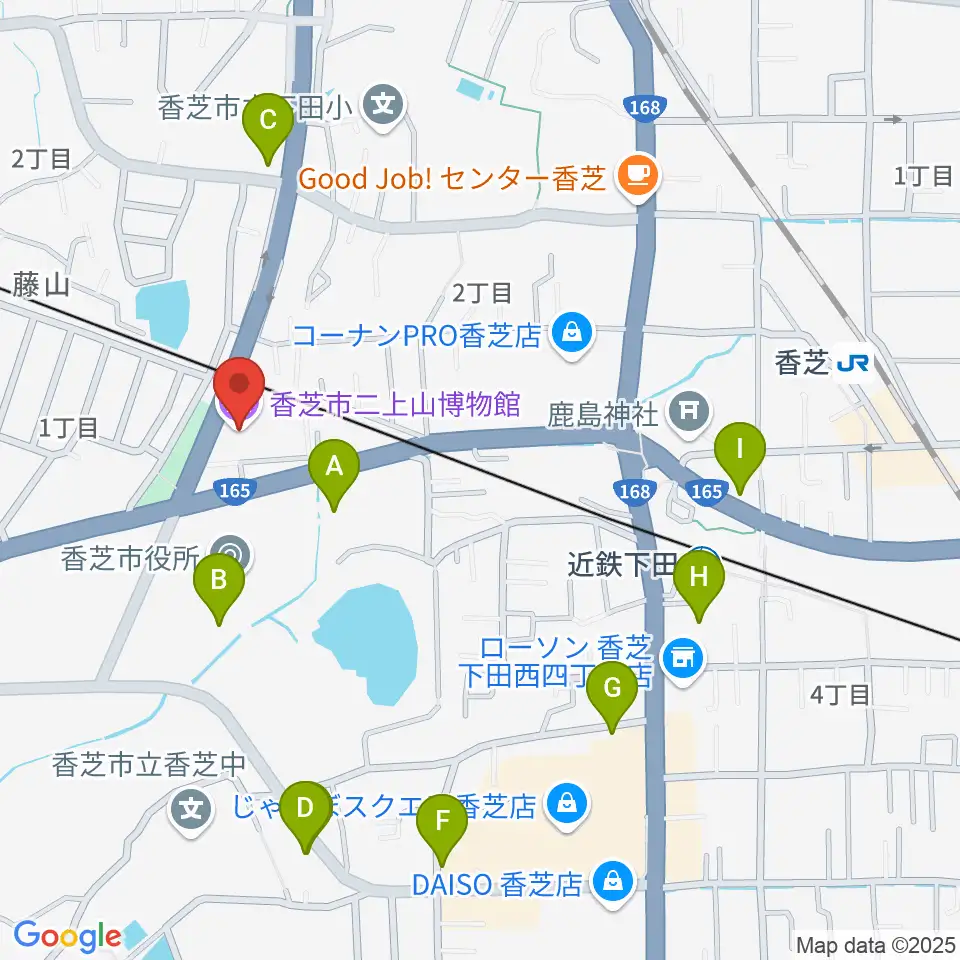 香芝市二上山博物館周辺の駐車場・コインパーキング一覧地図