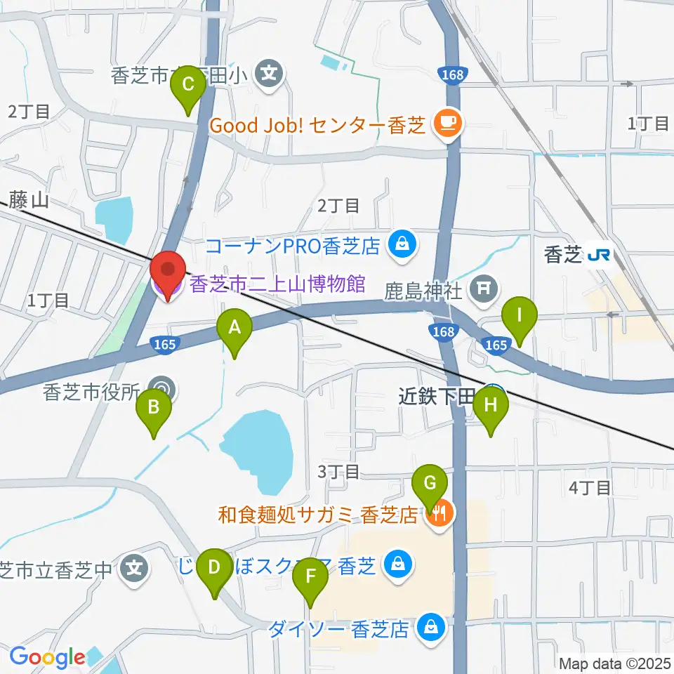 香芝市二上山博物館周辺の駐車場・コインパーキング一覧地図