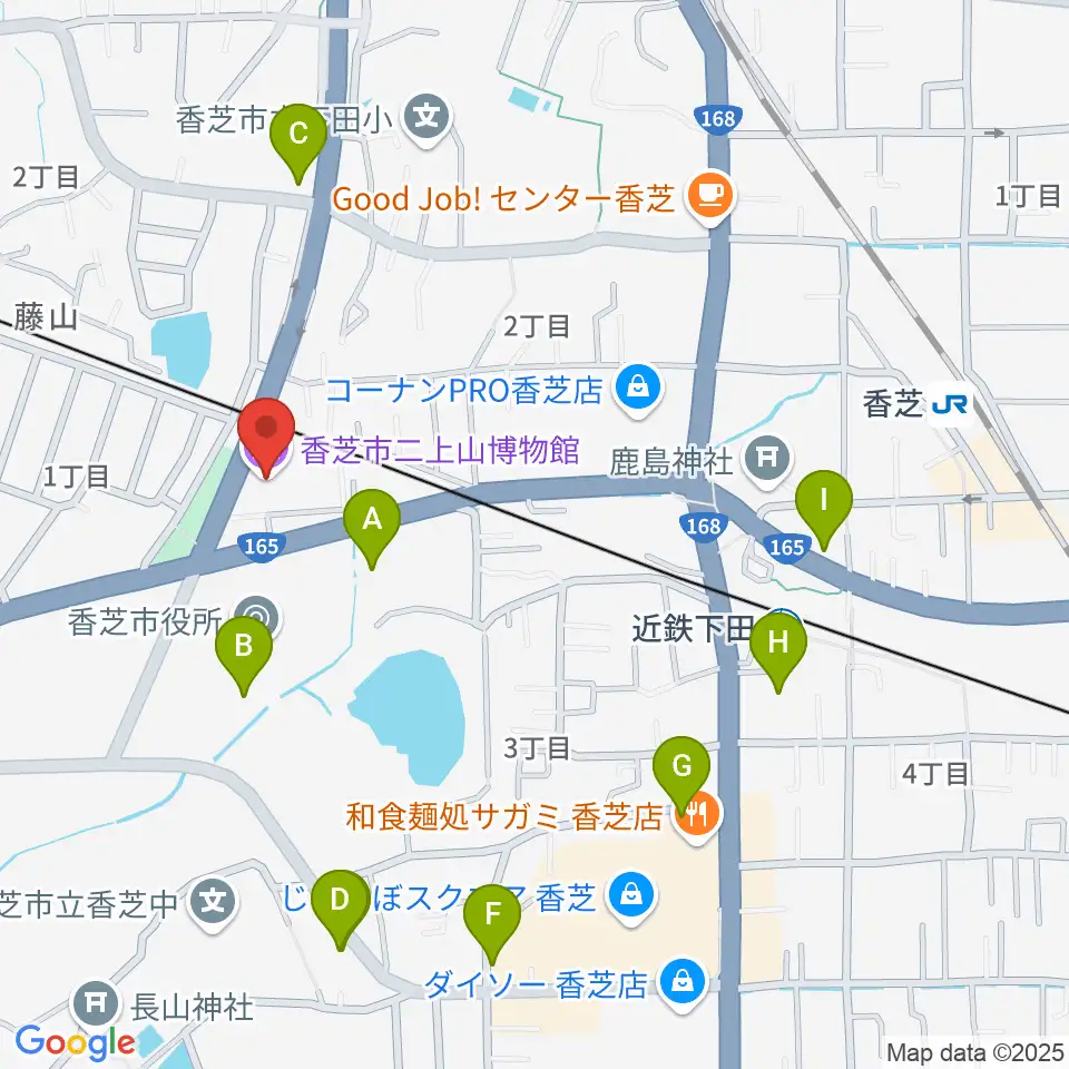 香芝市二上山博物館周辺の駐車場・コインパーキング一覧地図