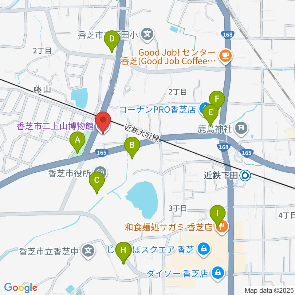 香芝市二上山博物館周辺の駐車場・コインパーキング一覧地図