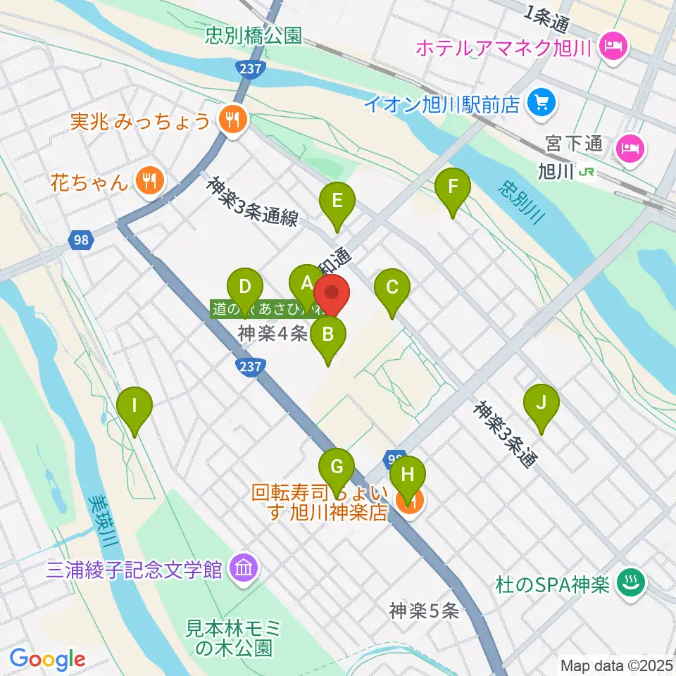旭川市博物館周辺の駐車場・コインパーキング一覧地図