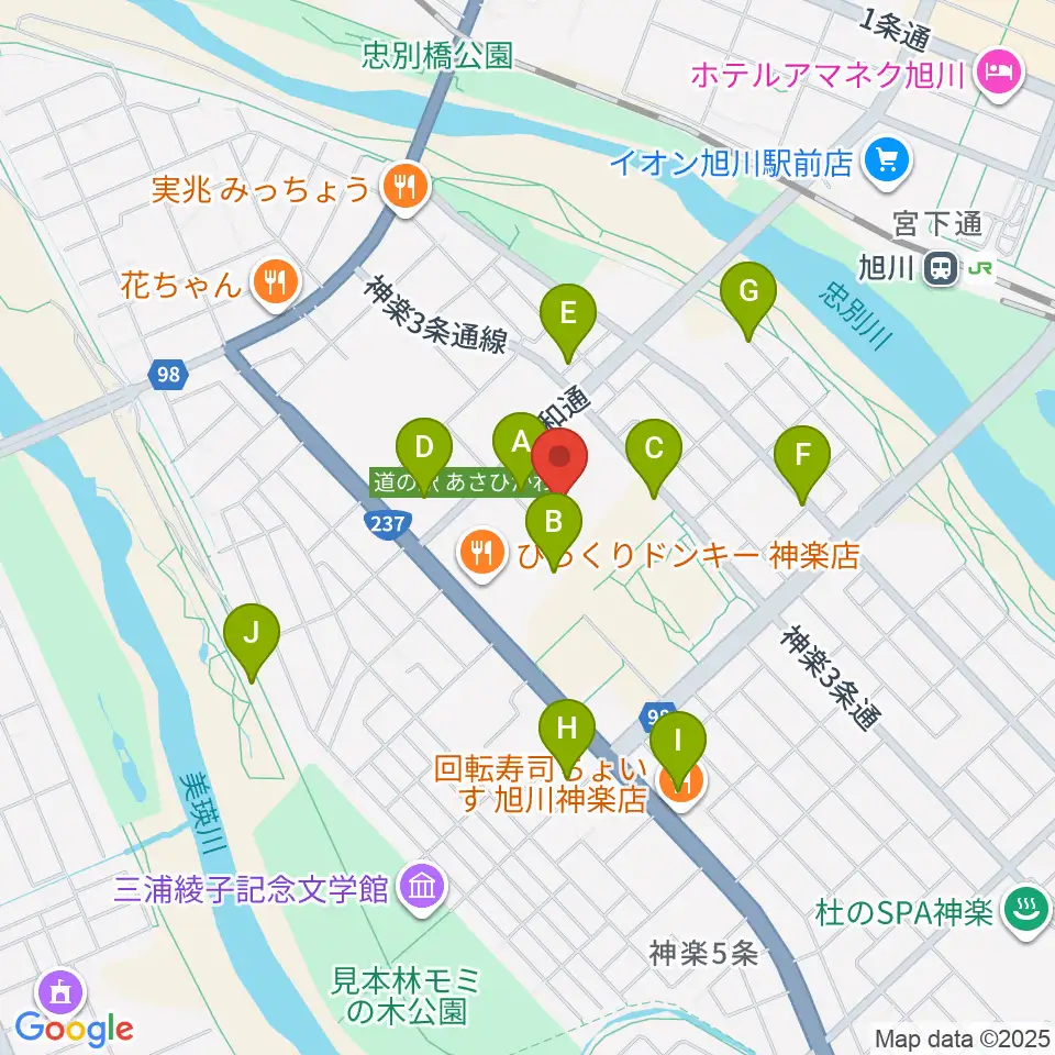 旭川市博物館周辺の駐車場・コインパーキング一覧地図