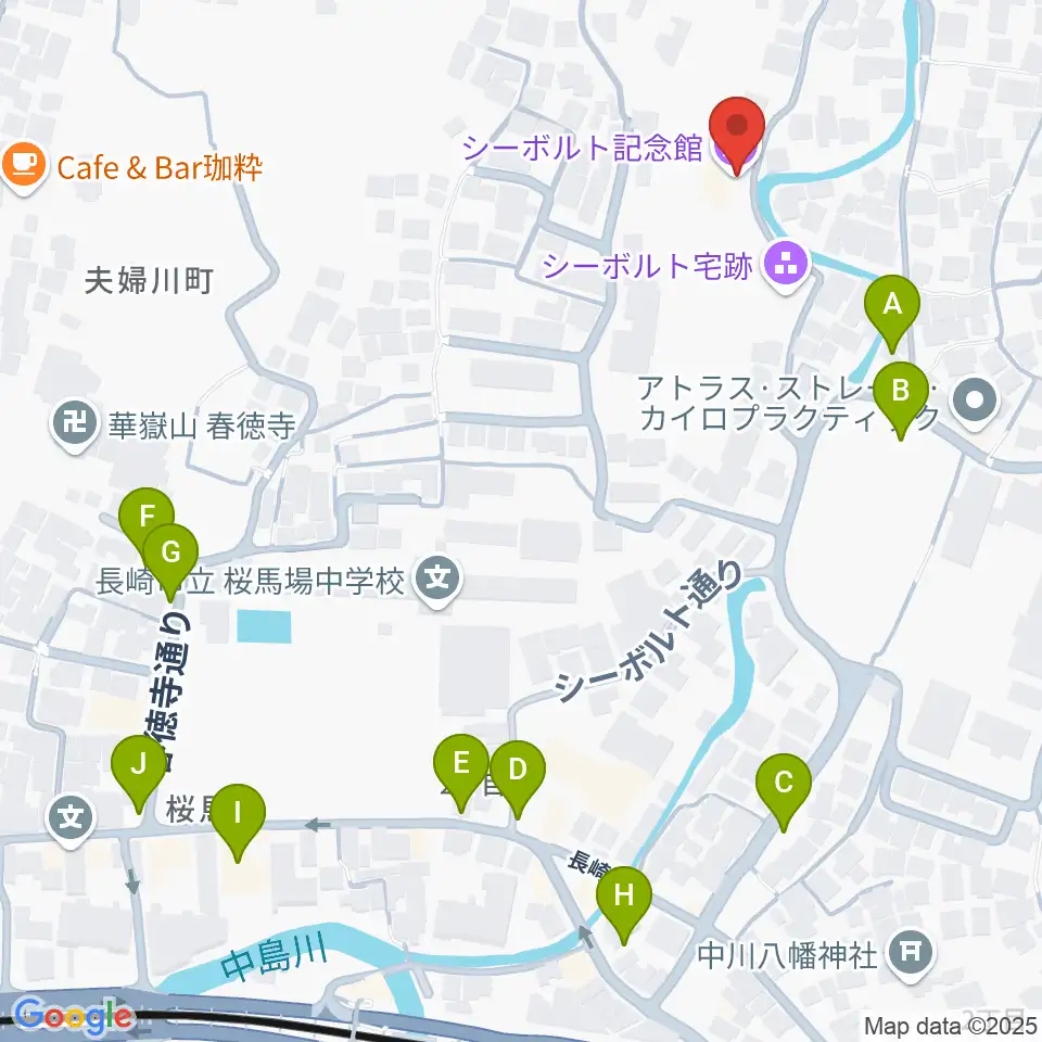 シーボルト記念館周辺の駐車場・コインパーキング一覧地図