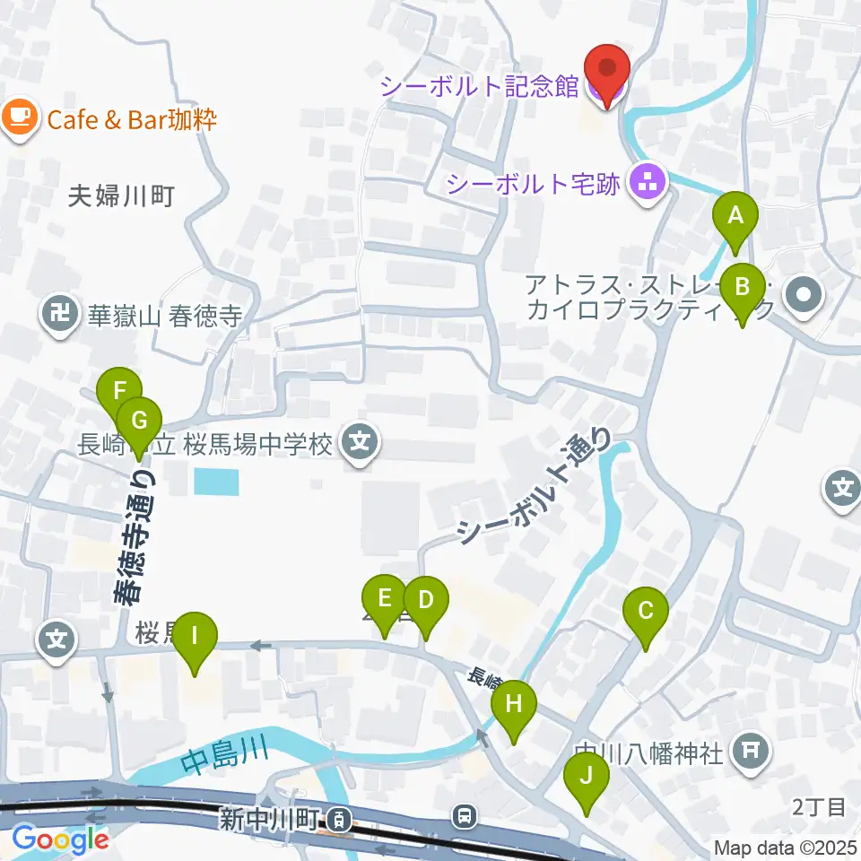 シーボルト記念館周辺の駐車場・コインパーキング一覧地図