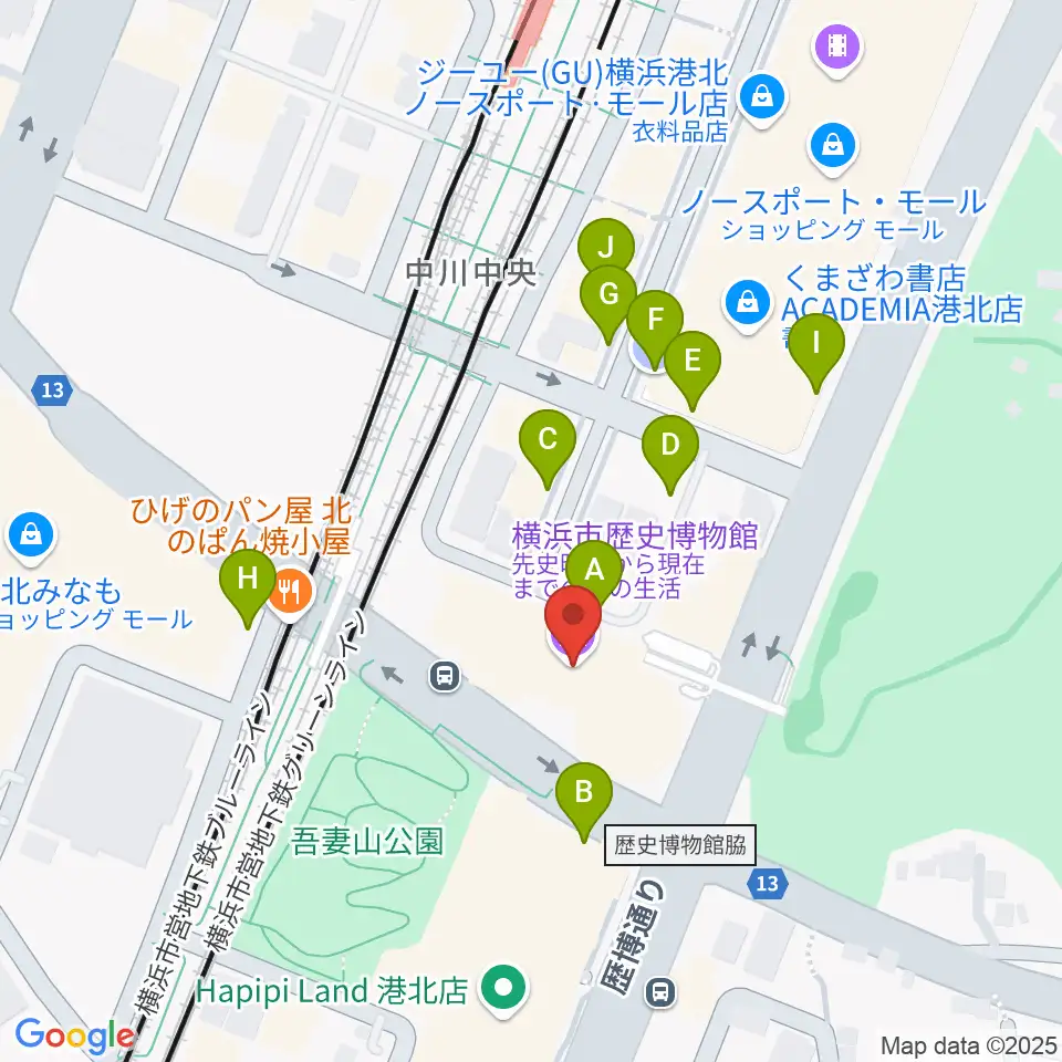 横浜市歴史博物館周辺の駐車場・コインパーキング一覧地図