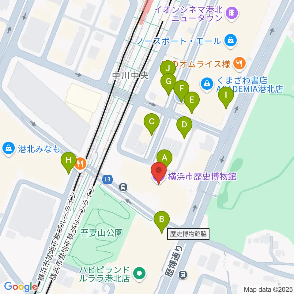 横浜市歴史博物館周辺の駐車場・コインパーキング一覧地図